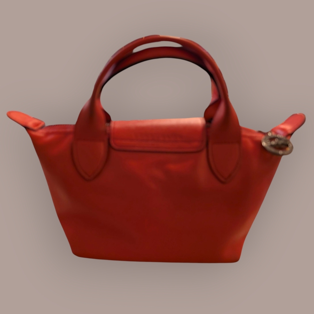 longchamp XS Le Pliage (Cuir/Leather) In Coral - Picture 3 of 16